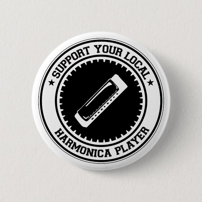 Badge Rond 5 Cm Soutenez votre joueur local d'harmonica (Devant)