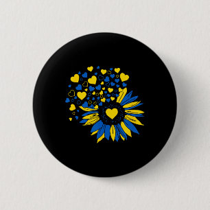 Badge Rond 5 Cm Soutenir l'Ukraine Tournesol Drapeau Ukrainien Cœu