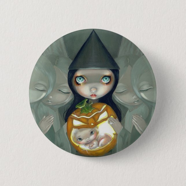 Badge Rond 5 Cm "Soutenu bouton de citrouille" (Devant)