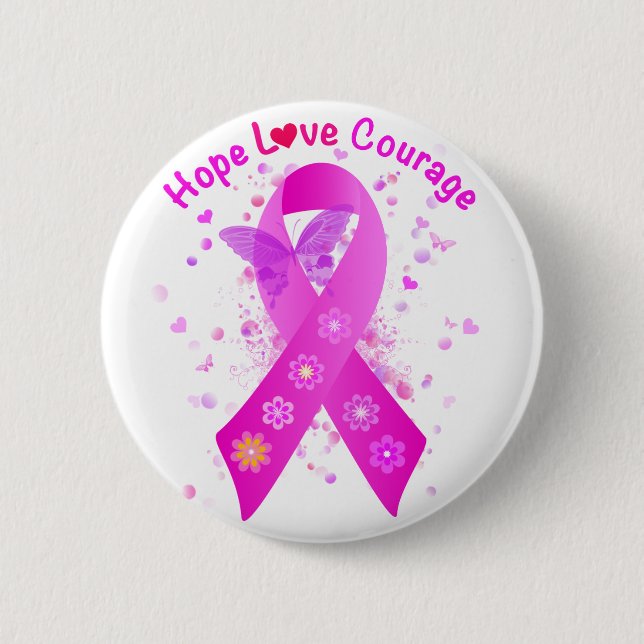 Badge Rond 5 Cm Soutien au cancer du sein (Devant)