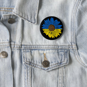 Badge Rond 5 Cm Soutien Ukraine Sunflower Blue & Yellow Flag
