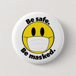 Badge Rond 5 Cm Soyez en sécurité masqué Illustré