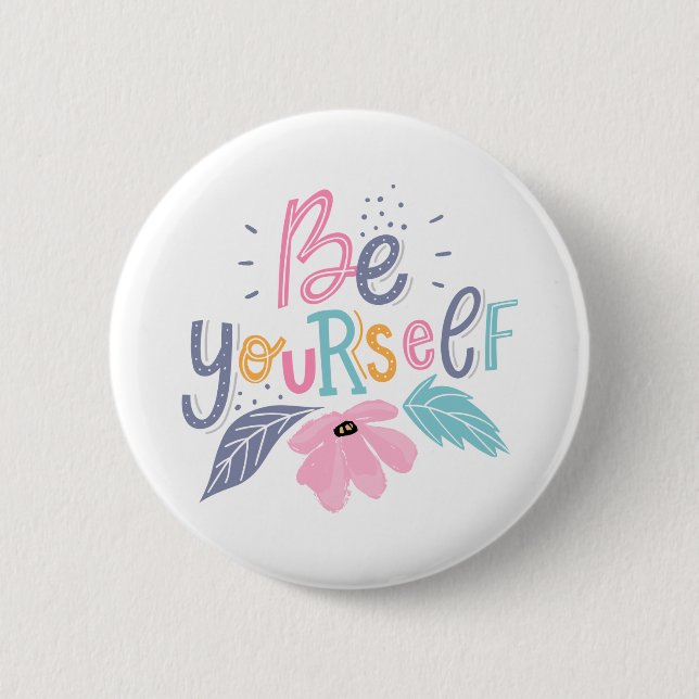 Badge Rond 5 Cm Soyez vous-même | Fleurs Pastel (Devant)