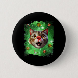 Badge Rond 5 Cm Space Cat Reindeer