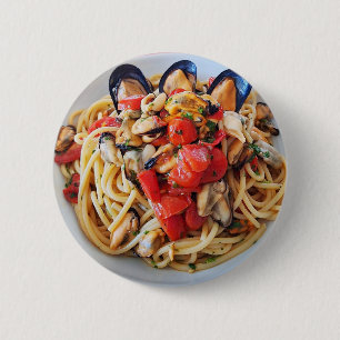 Badge Rond 5 Cm Spaghetti avec moules et tomates cerises