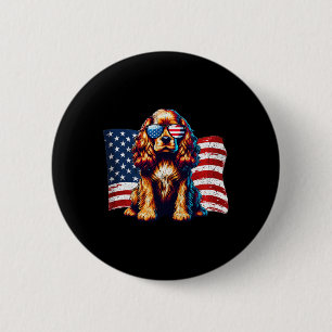 Badge Rond 5 Cm Spaniel Er Drapeau Américain Lunettes Patriotique