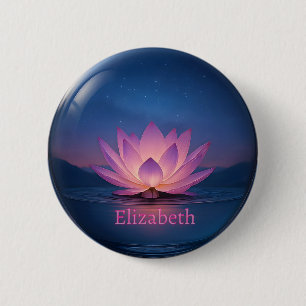 Badge Rond 5 Cm Sphère de verre Lotus brillant avec nom personnali