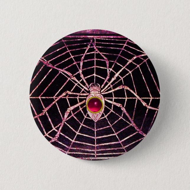 Badge Rond 5 Cm SPIDER ET WEB Rose Fuchsia Ruby Noir (Devant)