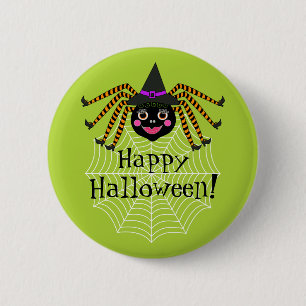 Badge Rond 5 Cm Spider Witch Halloween heureux