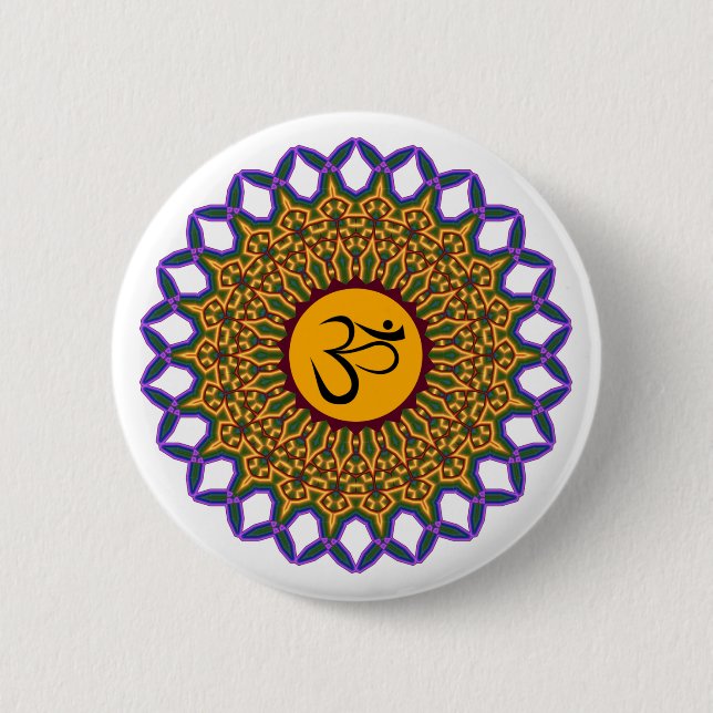 Badge Rond 5 Cm Spirituel Mandala Yoga Om Peacock Kaleidoscope (Devant)
