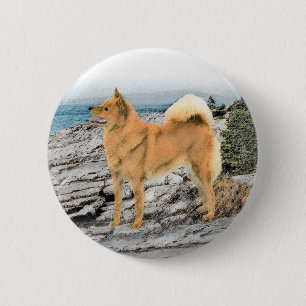 Badge Rond 5 Cm Spitz finlandais à Seashore Peinture - Chien Art