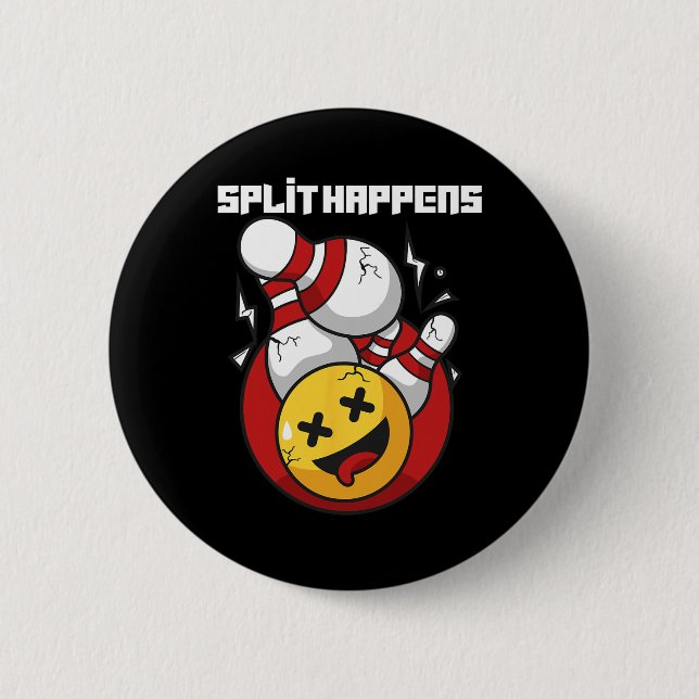 Badge Rond 5 Cm Split Happy Drôle Bowling Bowler (Devant)
