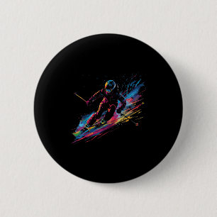 Badge Rond 5 Cm Sports d'hiver Ski alpin Peinture Éclaboussure Ski