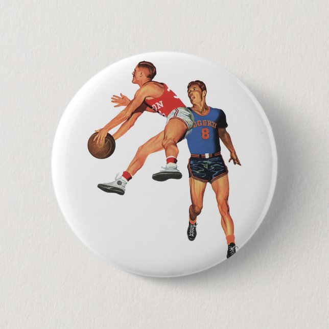 Badge Rond 5 Cm Sports vintages, joueurs de basket-ball dans un je (Devant)