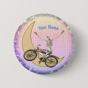 Badge Rond 5 Cm Squelette à vélo épingle