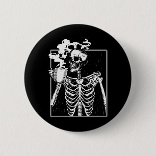 Badge Rond 5 Cm Squelette Boire Café Amusant Crâne Hommes Femmes H
