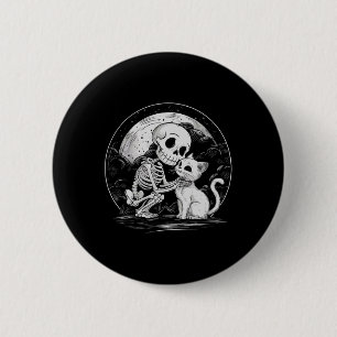 Badge Rond 5 Cm Squelette Chat Crâne Kitty Cute Goth Halloween Cos