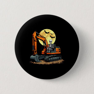 Badge Rond 5 Cm Squelette Conduite Excavateur Halloween Constructi