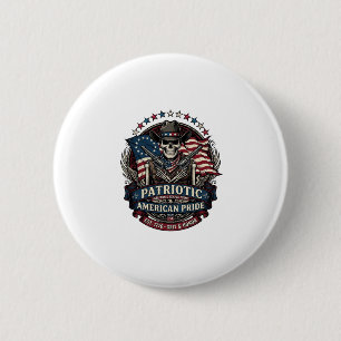 Badge Rond 5 Cm Squelette Cowboy Patriotique Squelette Dark Patrio
