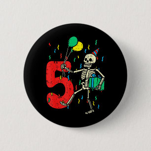 Badge Rond 5 Cm Squelette d'anniversaire 5 ans Halloween 5 ans drô