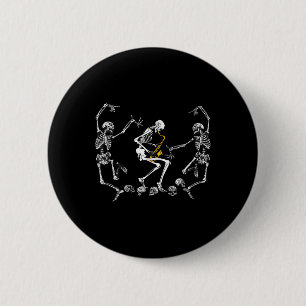 Badge Rond 5 Cm Squelette dansant jouant du saxophone Halloween