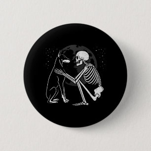Badge Rond 5 Cm Squelette de Doberman Pinscher Lune Halloween Chie