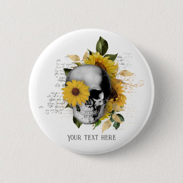 Badge Rond 5 Cm Squelette de tournesol gothique (Devant)