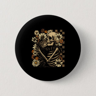 Badge Rond 5 Cm Squelette floral serrant chat Halloween Amoureux d