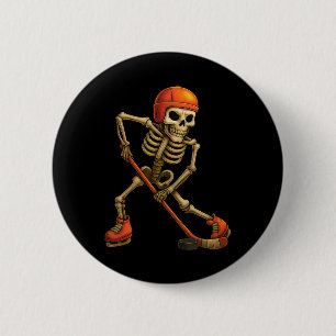Badge Rond 5 Cm Squelette Joueur de Hockey sur Glace Costume d'Hal