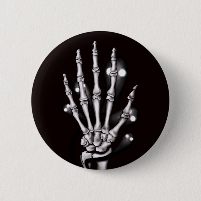 Badge Rond 5 Cm Squelette Main Avec Fantômes Déplaisants Gothique (Devant)