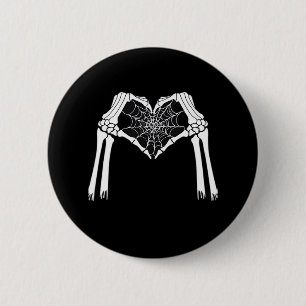 Badge Rond 5 Cm Squelette Mains Cobweb Coeur (Blanc) Classique