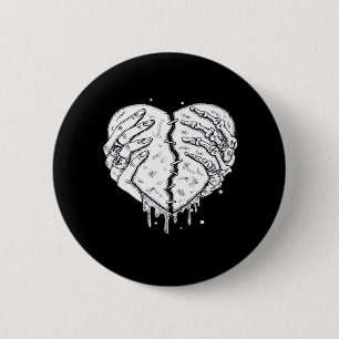 Badge Rond 5 Cm Squelette Mains Coeur - Coeur gothique Classique