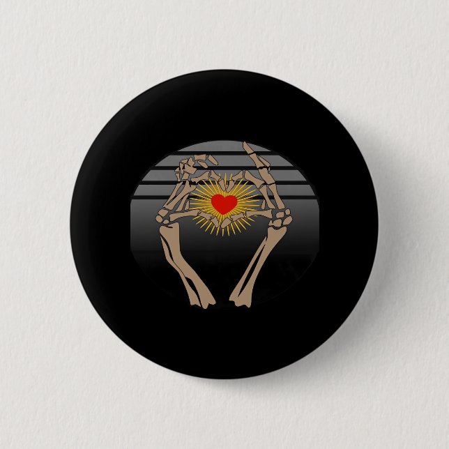 Badge Rond 5 Cm Squelette Mains Faire Un Coeur Classique (Devant)