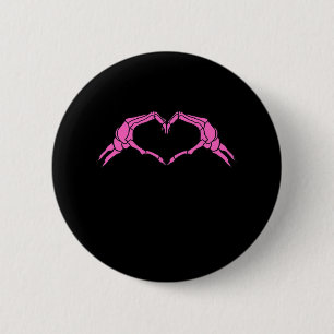 Badge Rond 5 Cm Squelette Mains Panneau Coeur Retro Halloween