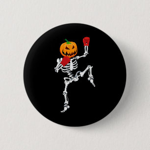 Badge Rond 5 Cm Squelette Muay Thai Halloween Citrouille Kickboxin