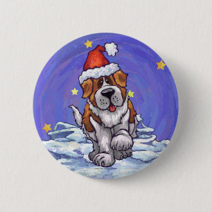 Badge Rond 5 Cm St. Bernard Christmas