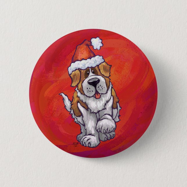 Badge Rond 5 Cm St Bernard Noël En Rouge (Devant)