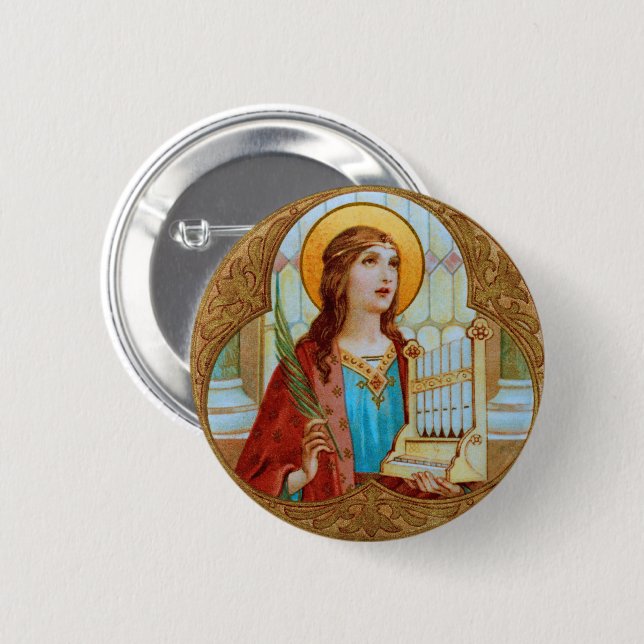 Badge Rond 5 Cm St. Cecilia de Rome (BK 003) (Devant & derrière)