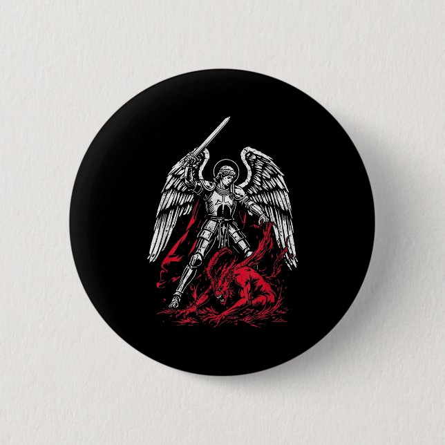 Badge Rond 5 Cm St Michael The Archangel Defeats Satan Catholic  (Devant)