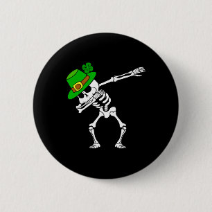 Badge Rond 5 Cm St. Patrick's Day Dabbing Dab Skeleton Irlandais F