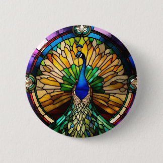 Badge Rond 5 Cm Stained Glass Peacock