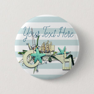 Badge Rond 5 Cm Starfish, Fishing Net & Tall Ship Nautique