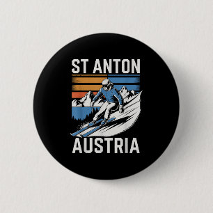 Badge Rond 5 Cm Station de ski Retro St Anton Austria, Ski Alpin F
