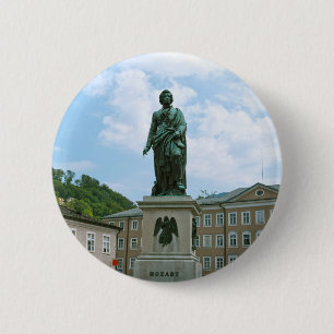 Badge Rond 5 Cm Statue de Mozart à Salzbourg