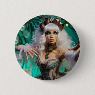 Badge Rond 5 Cm Steampunk Victorian Futuristic Green Dancer