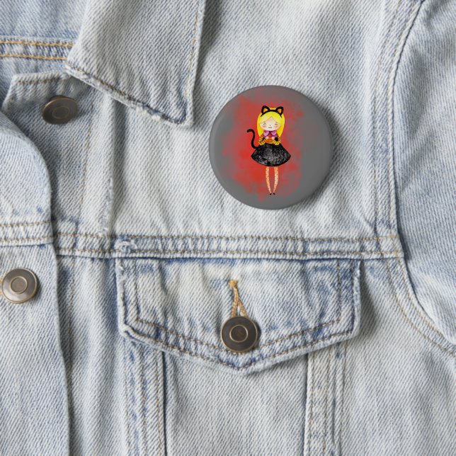 Badge Rond 5 Cm Stellalunarts Cute Girl Halloween Chat (En situation)