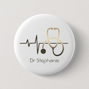 Badge Rond 5 Cm Stéthoscope Battement de coeur Médical