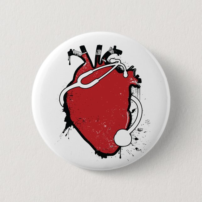 Badge Rond 5 Cm stéthoscope cardiaque anatomique (Devant)