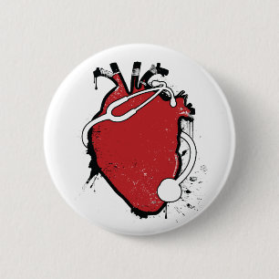 Badge Rond 5 Cm stéthoscope cardiaque anatomique