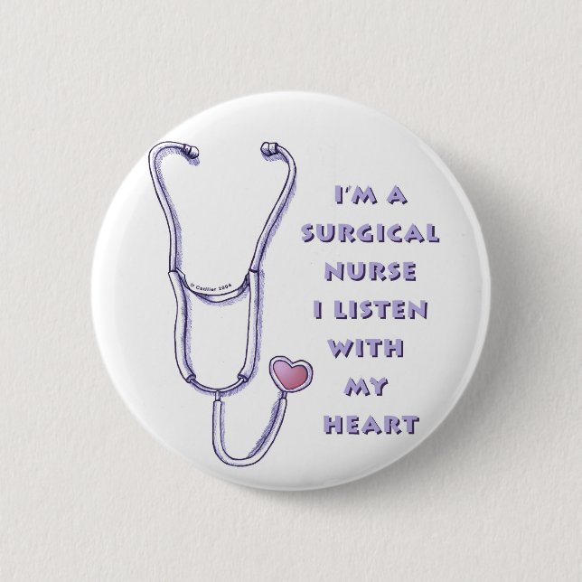Badge Rond 5 Cm Stethoscope Coeur Infirmière chirurgicale (Devant)